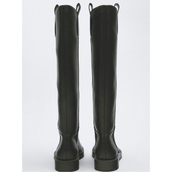Zara Leather Tall Riding Pull-on Boots Black Size US 6 - Picture 3 of 12